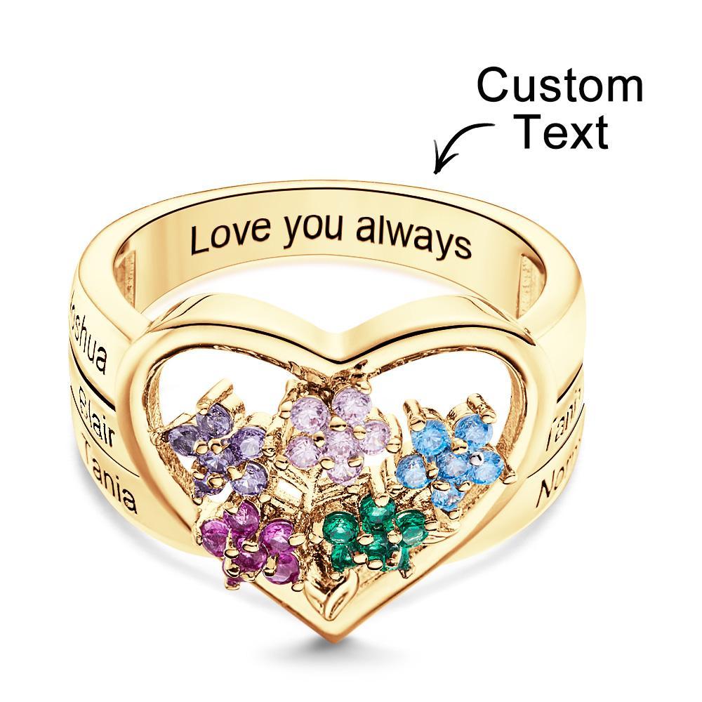 Custom Birthstone Engraved Rings Creative Flowers Gold Gifts - soufeelmy