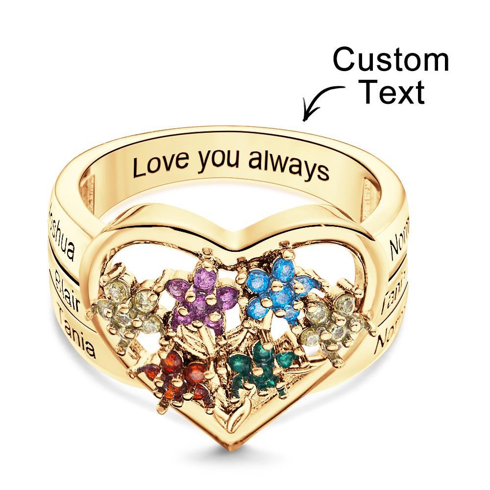 Custom Birthstone Engraved Rings Creative Flowers Gold Gifts - soufeelmy
