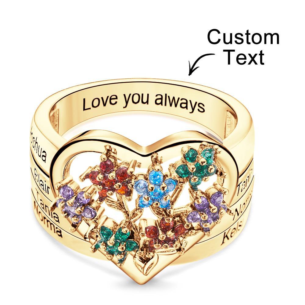 Custom Birthstone Engraved Rings Creative Flowers Gold Gifts - soufeelmy