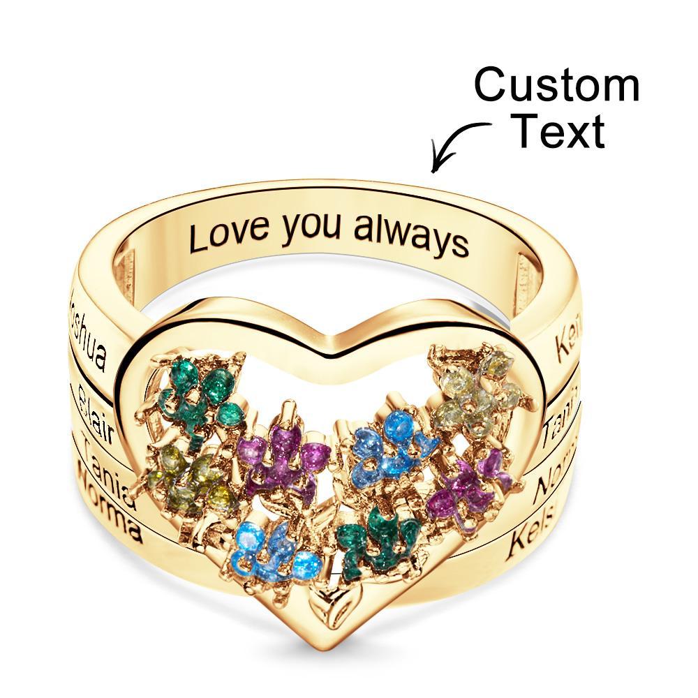 Custom Birthstone Engraved Rings Creative Flowers Gold Gifts - soufeelmy