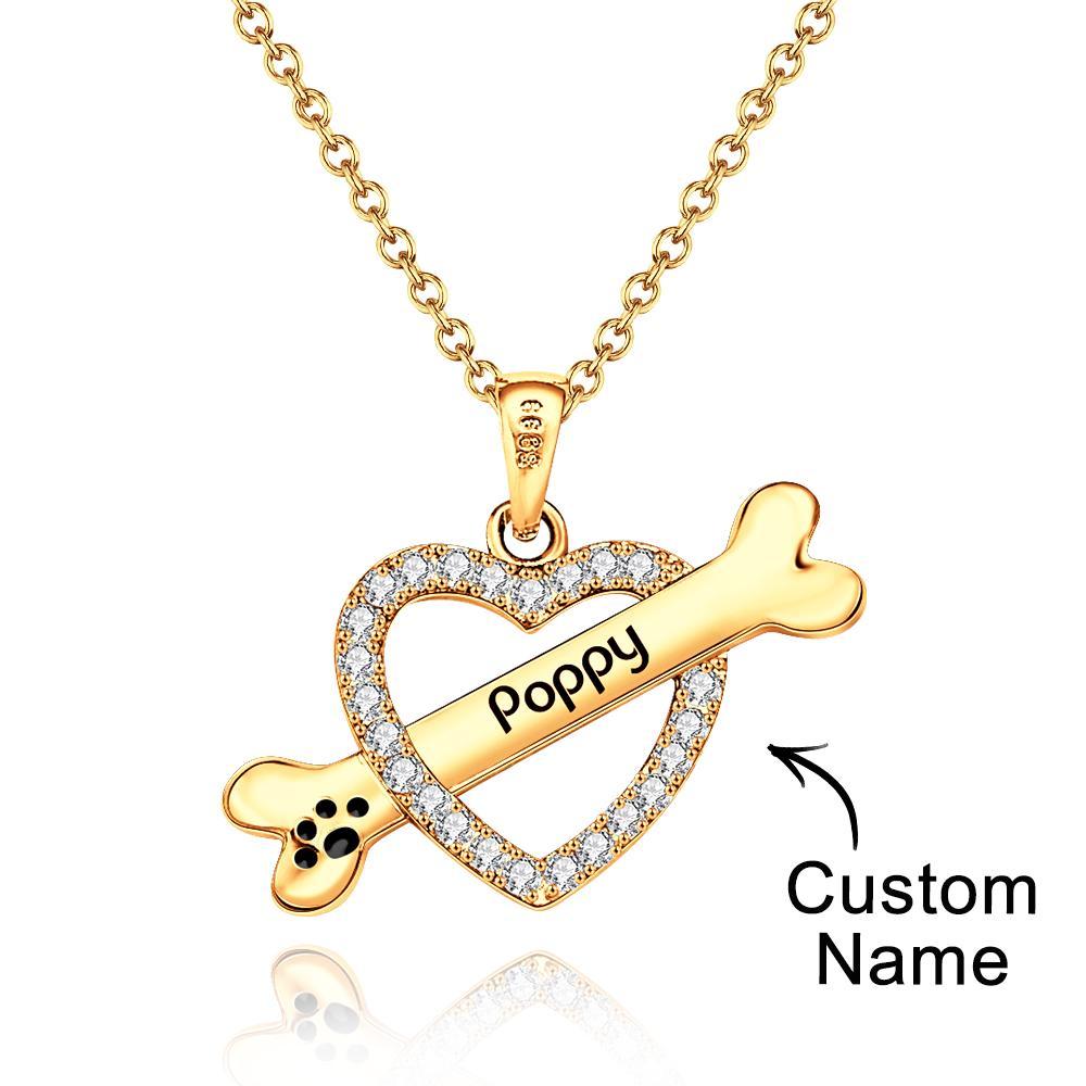 Personalized Bone Necklace With Text Fashion Heart-Shaped Rhinestone Pendant Gift For Her - soufeelmy
