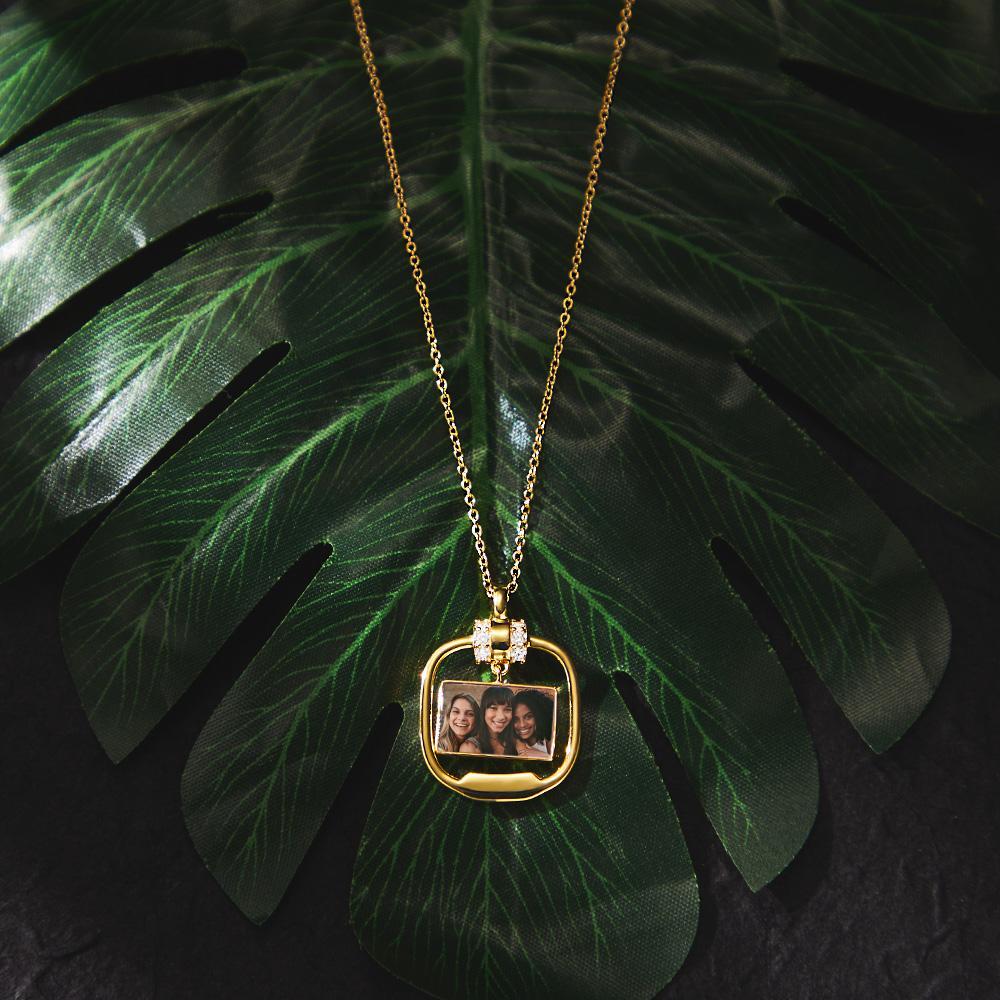Custom Photo Engraved Necklace Personalized Pendant Necklace with Crystal Christmas Gift for Her - soufeelmy