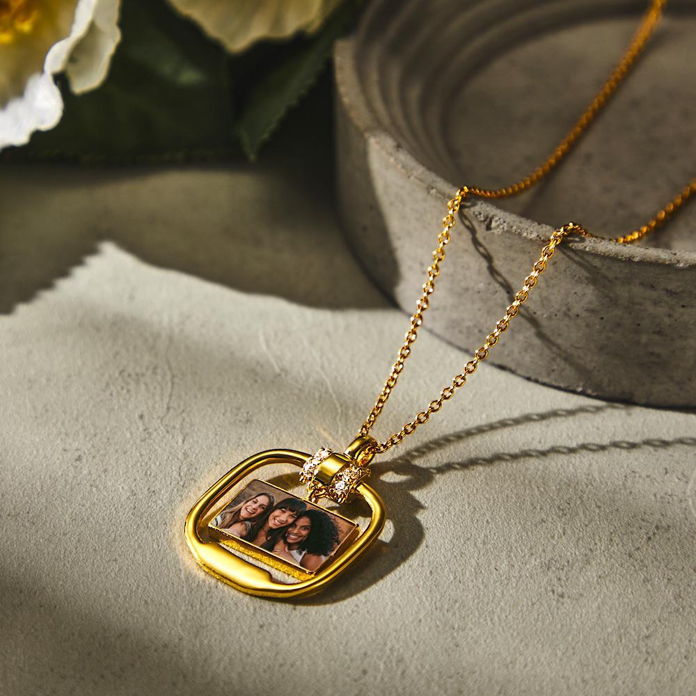 Custom Photo Engraved Necklace Personalized Pendant Necklace with Crystal Christmas Gift for Her - soufeelmy