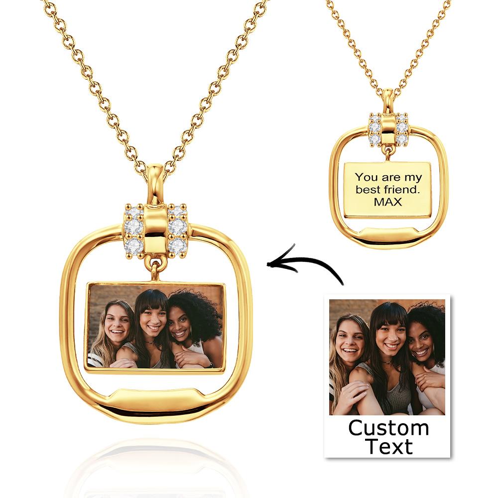 Custom Photo Engraved Necklace Personalized Pendant Necklace with Crystal Christmas Gift for Her - soufeelmy