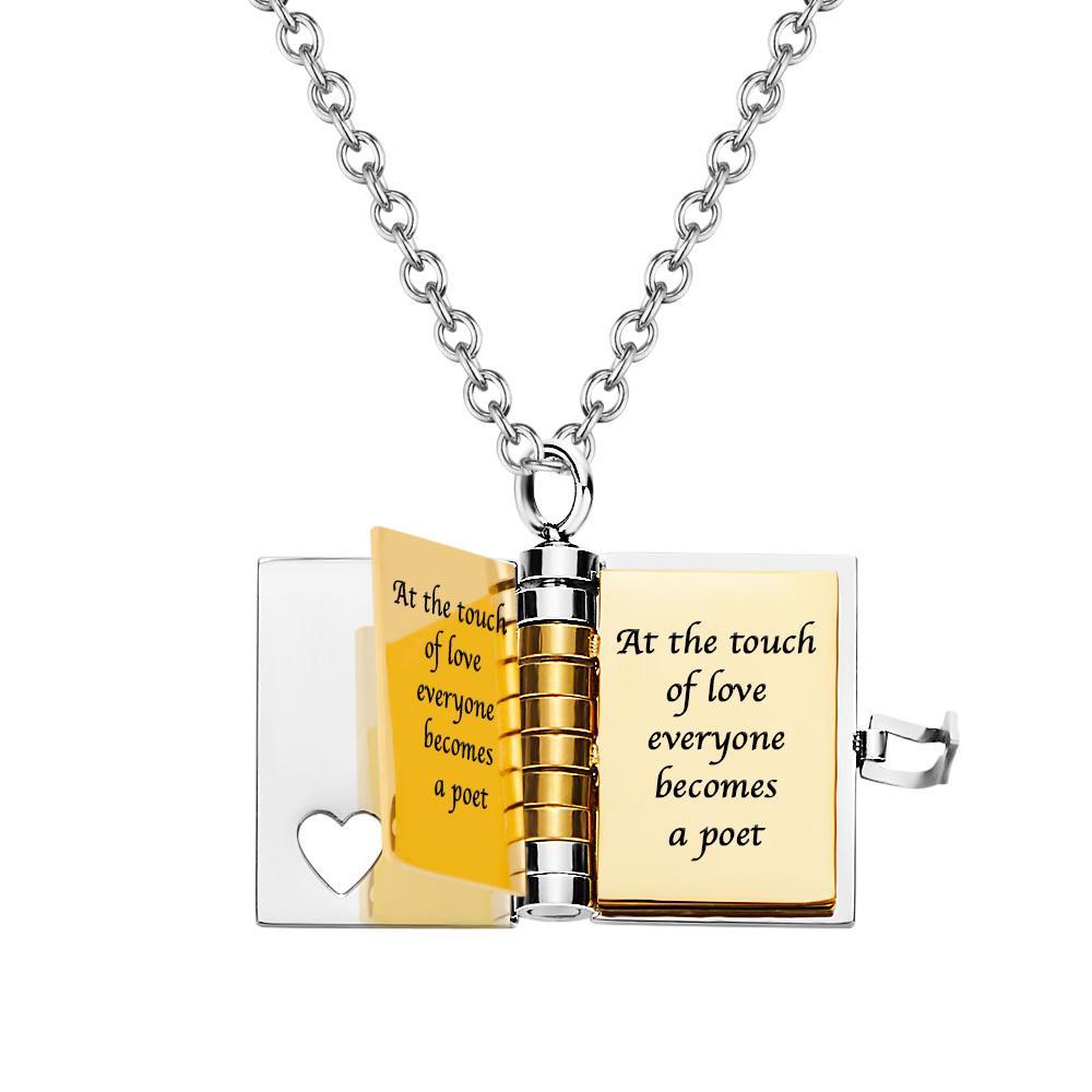 Personalised Silver Petite Book Locket Necklace Pendant Charm Message Necklace Memory Gift for Her - soufeelmy