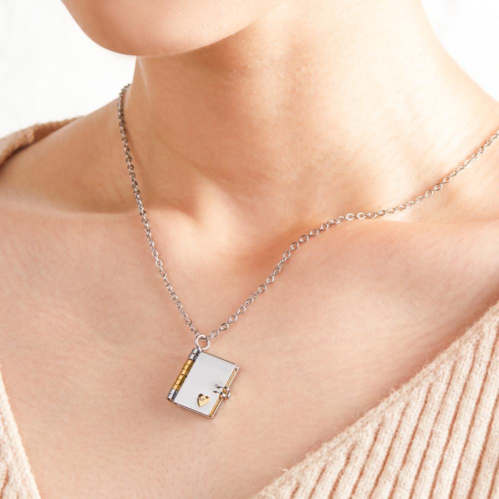 Personalised Silver Petite Book Locket Necklace Pendant Charm Message Necklace Memory Gift for Her - soufeelmy