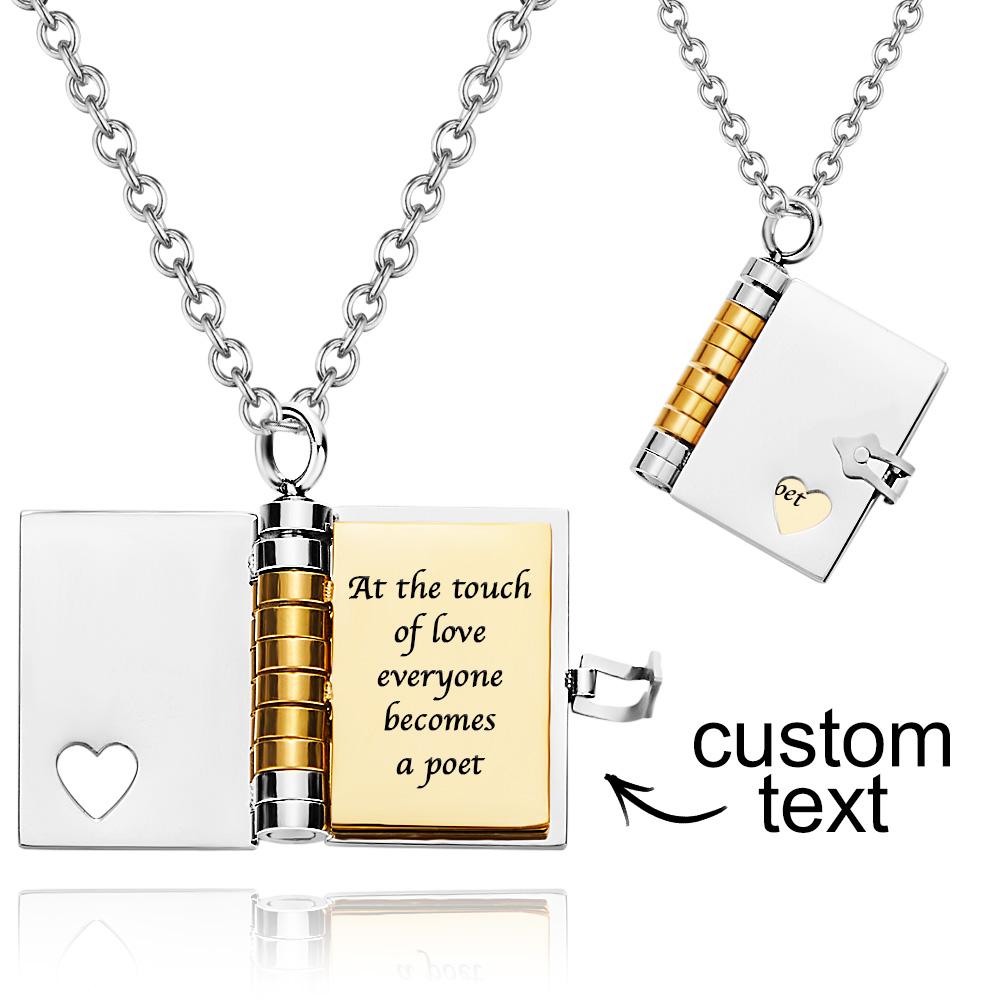 Personalised Silver Petite Book Locket Necklace Pendant Charm Message Necklace Memory Gift for Her - soufeelmy