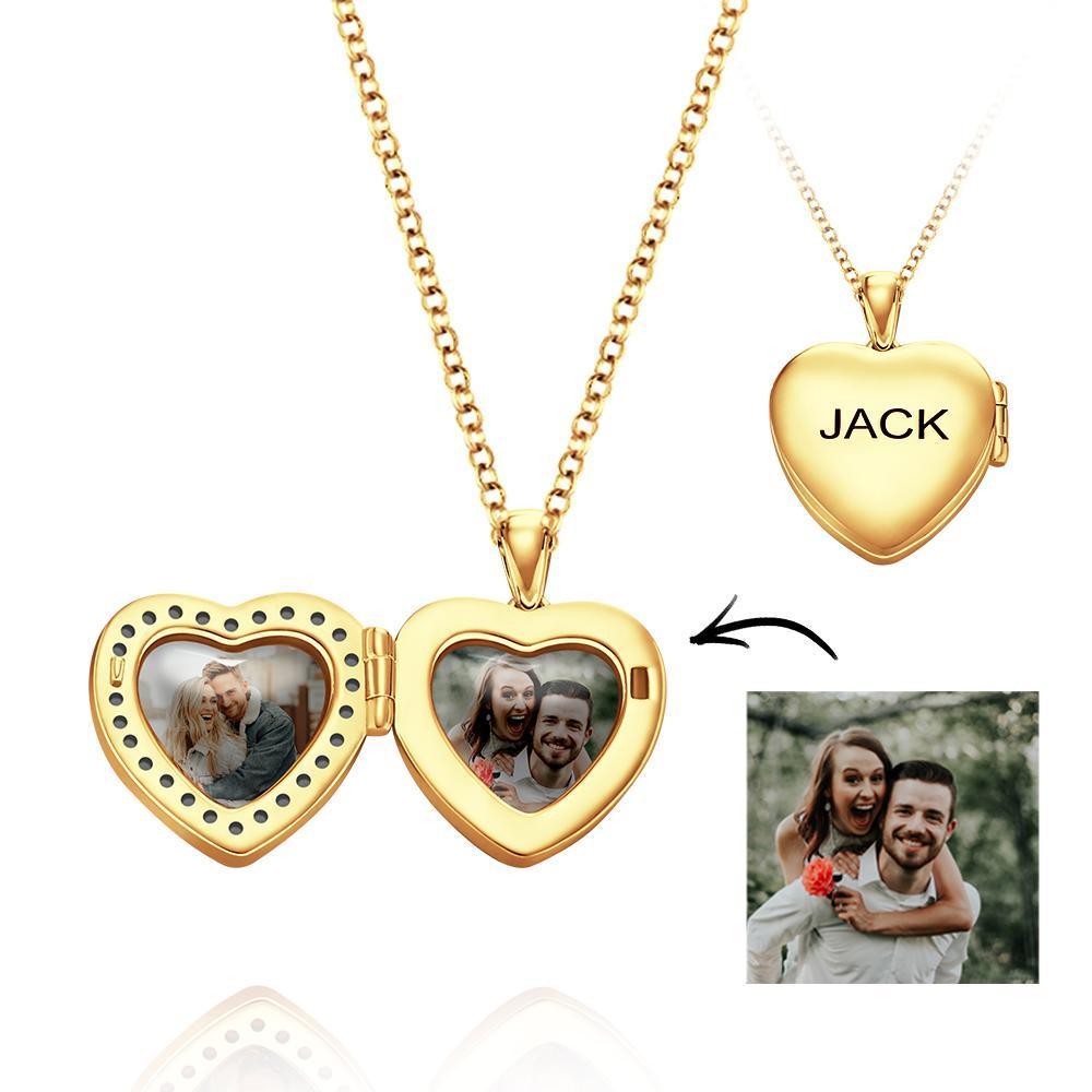 Custom Photo Engraved Necklace Heart Shaped Photo Locket Birthday Gifts For Women