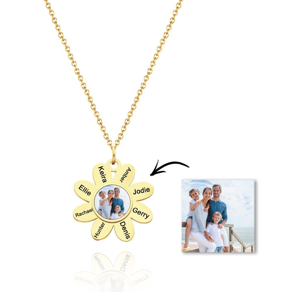 Custom Engraved Photo Flower Necklace Christmas Present For Her