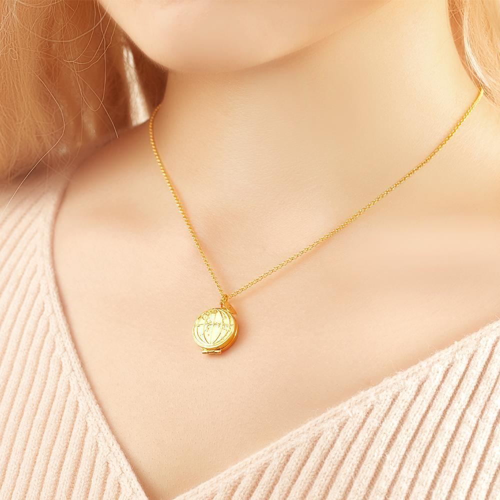 Custom Photo Engraved Necklace Earth Modeling Flip Photo Creative Gift