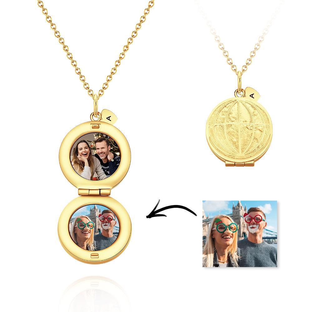 Custom Photo Engraved Necklace Earth Modeling Flip Photo Creative Gift