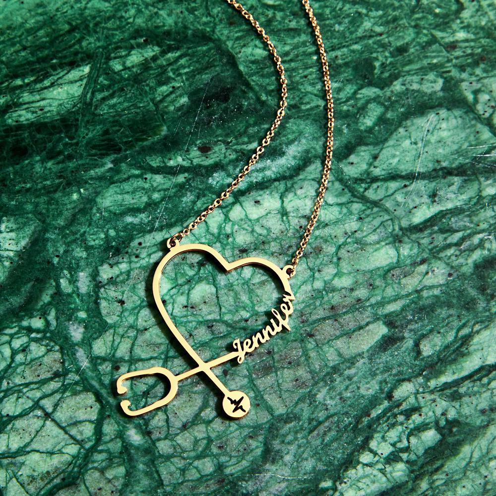 Custom Name Stethoscope Necklace, Heart Name Necklace, Personalized Name Necklace, Best Gifts For Her