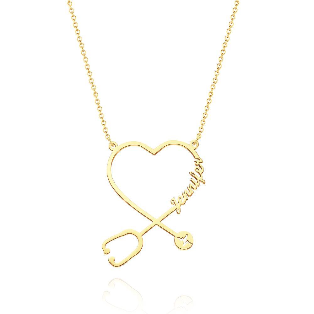 Custom Name Stethoscope Necklace, Heart Name Necklace, Personalized Name Necklace, Best Gifts For Her