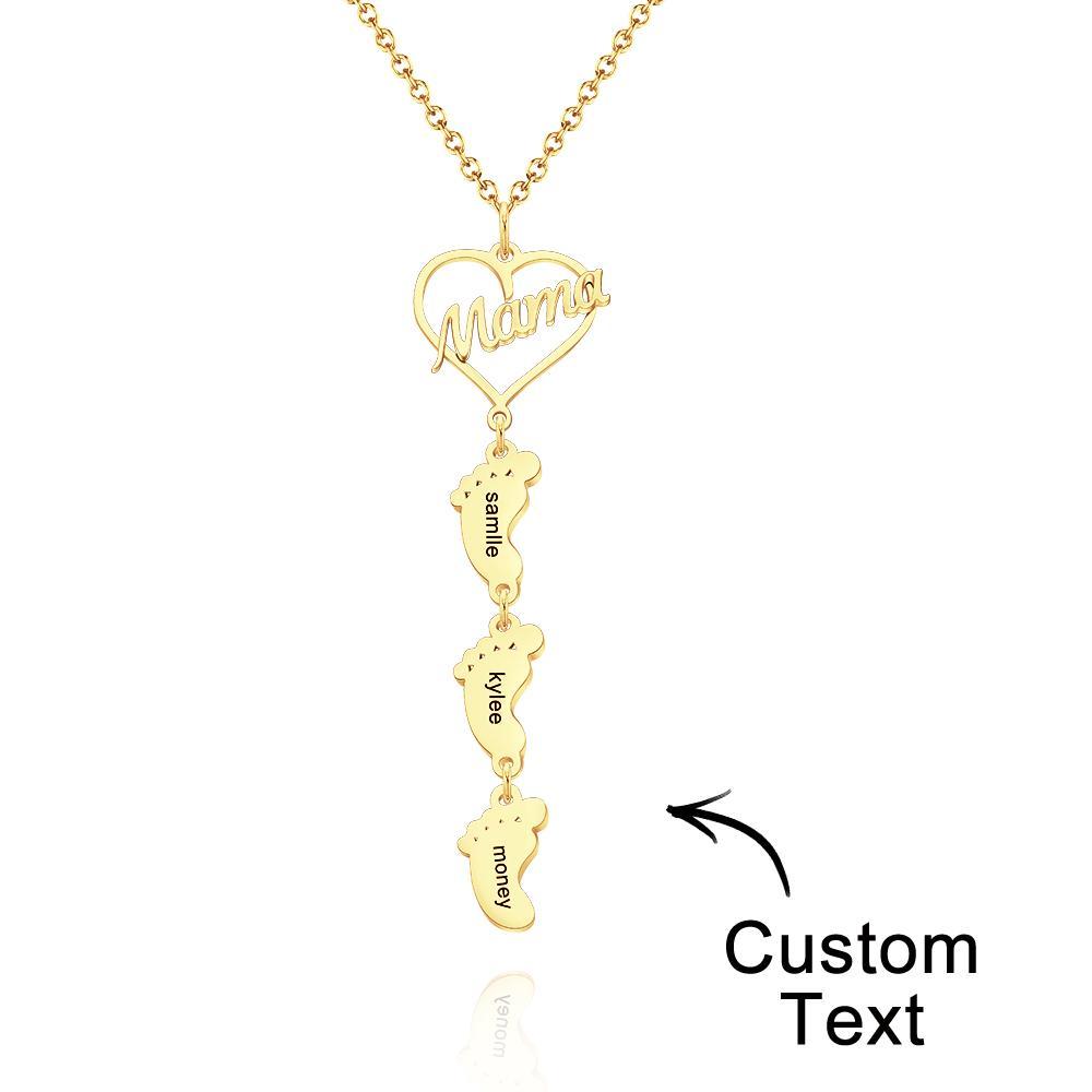 Custom Engraved Name Necklace Love MaMa Heart Baby Feet Charm - soufeelmy