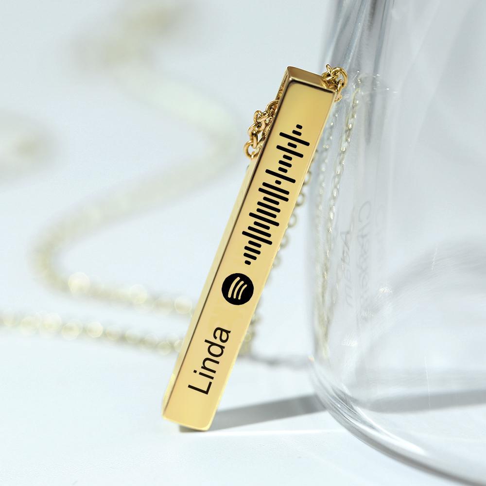 Personalized Custom Music Scan Song Spotify Code Necklace Flexible Square Shaped Bar Necklace Engraved Name Pendant Jewelry Gift - soufeelmy