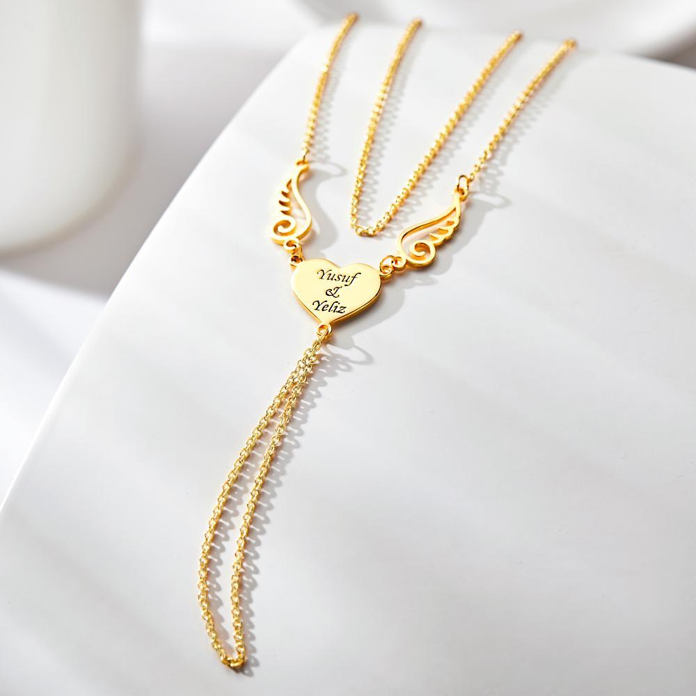 Custom Engraved Bracelet Heart Shaped Wings Bracelet Unique Gift for Women - soufeelmy