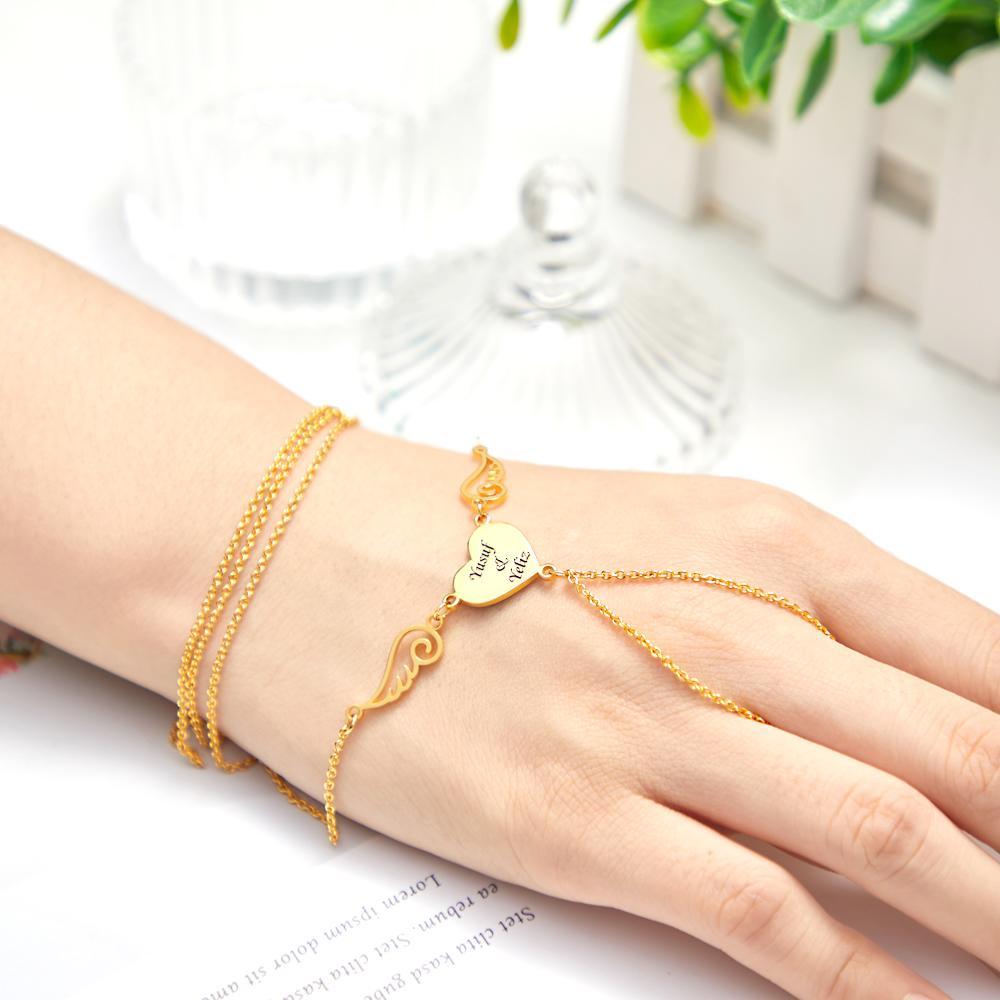 Custom Engraved Bracelet Heart Shaped Wings Bracelet Unique Gift for Women - soufeelmy