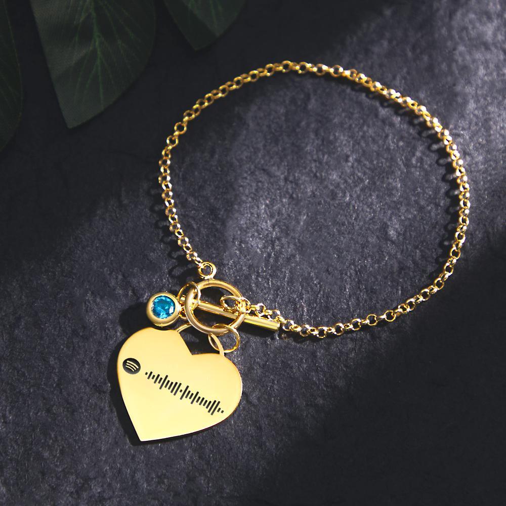 Custom Spotify Code Heart Bracelet with Birthstone Creative Gift for Women - soufeelmy