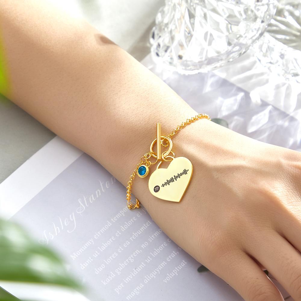 Custom Spotify Code Heart Bracelet with Birthstone Creative Gift for Women - soufeelmy