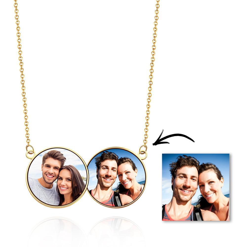 Custom Photo Necklaces Horizontal Double Round Photo Pendant