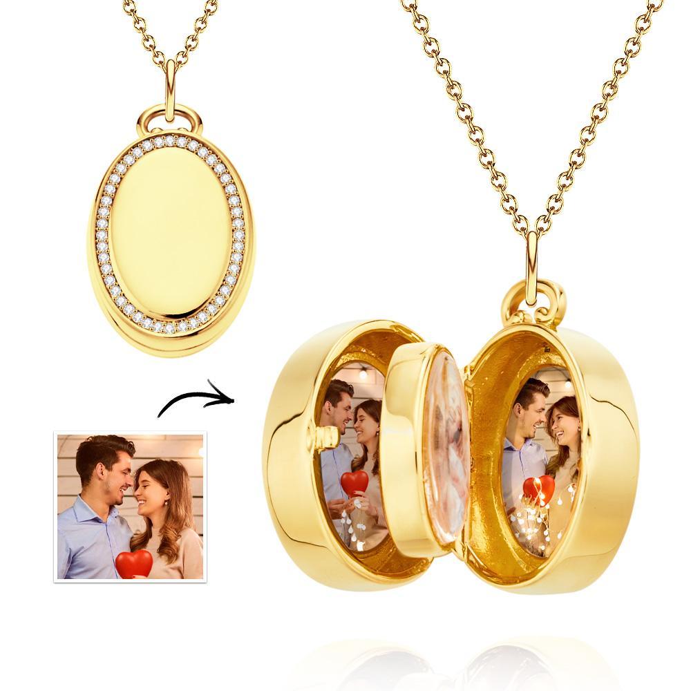 Oval Locket Photo Necklace Personalized Retro Memorial Picture Pendant Gift For Her - soufeelmy