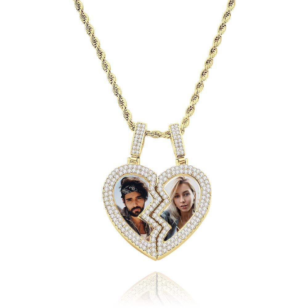 "Broken Heart" Magnetic Frame Necklace with Dual Photo Pendant - soufeelmy