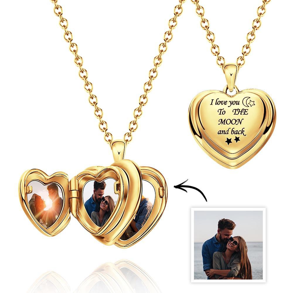 Locket Necklace I Love You to The Moon and Back Locket Pendant 4 Photos Locket Gift for Women - soufeelmy