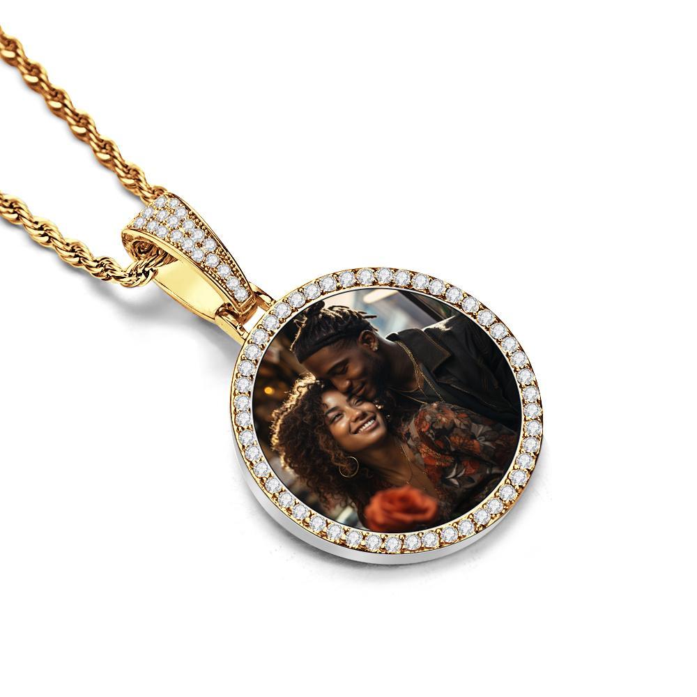 Custom Made Photo Circle Necklace and Pendant Large Hip Hop Round Pendant Iced out Cubic Zirconia Jewelry Gift for Him - soufeelmy