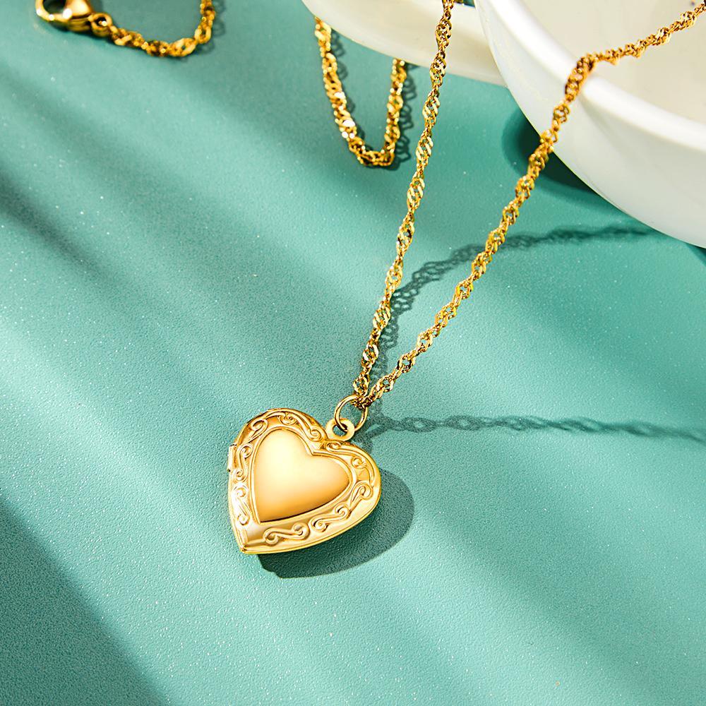 Gold Vintage Heart Locket Necklace Personalized Gift for Best Friend Sibling Christmas Gift - soufeelmy