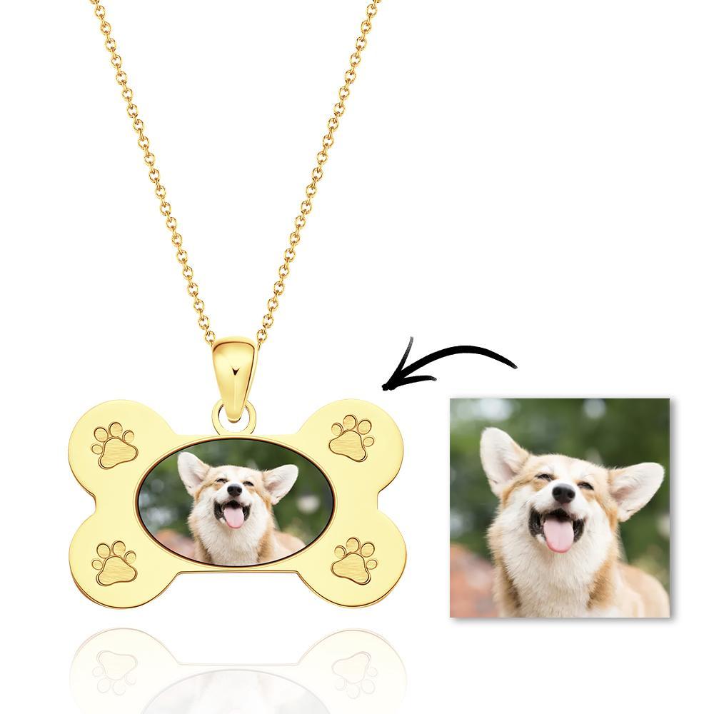 Custom Photo Necklaces Dog Bone Photo Pendant with Small Footprints