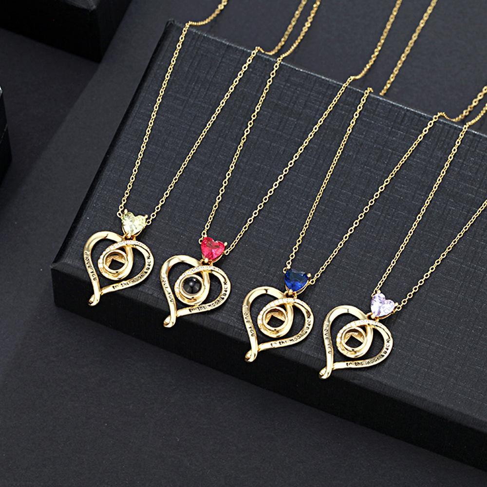 Love Heart Projection Necklace with Birthstone Custom Memorial Photo Pendant Trendy Best Friend Gift - soufeelmy