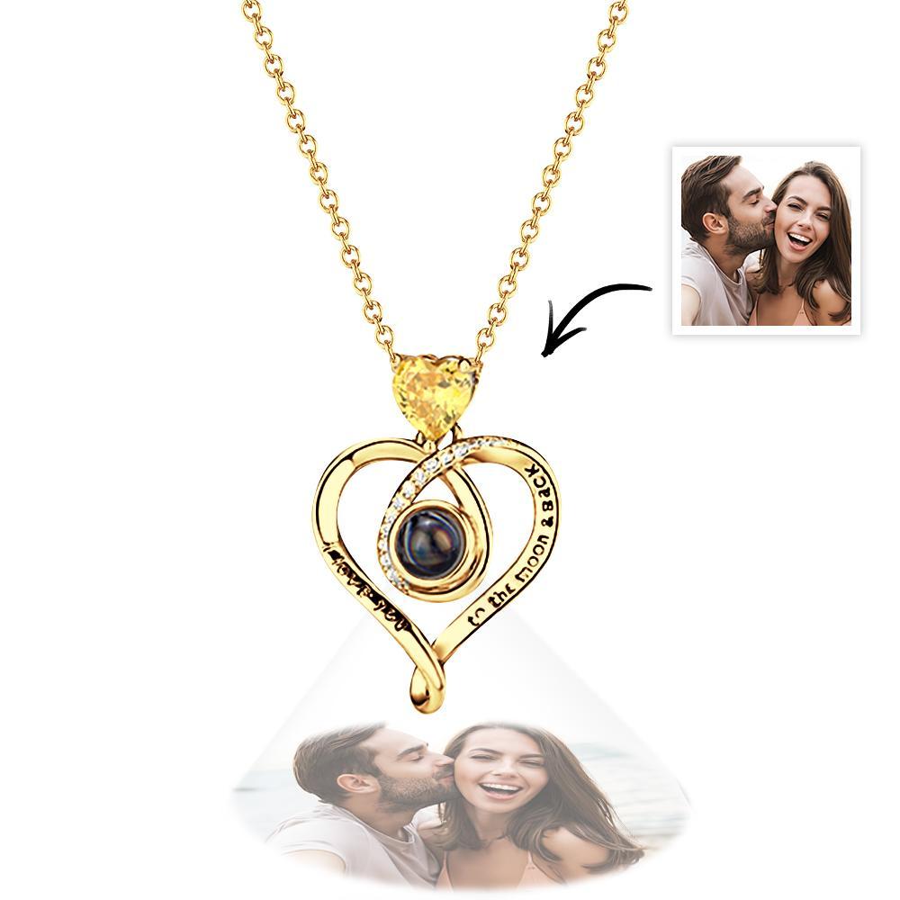 Love Heart Projection Necklace with Birthstone Custom Memorial Photo Pendant Trendy Best Friend Gift - soufeelmy