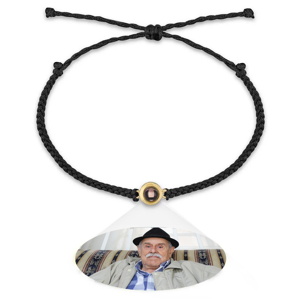 Personalized Photo Projection Couple Bracelet Braided Black Rope Bracelet Gift for Parents and Grandparents - soufeelmy