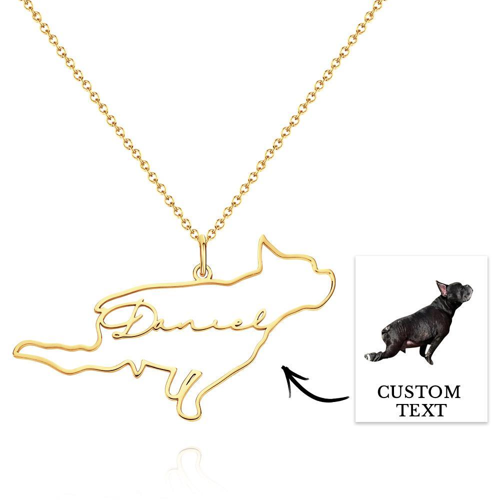 Custom Dog Silhouette Outline Picture Necklace with Name Personalized Pet Photo Necklace Memorial Gift - soufeelmy