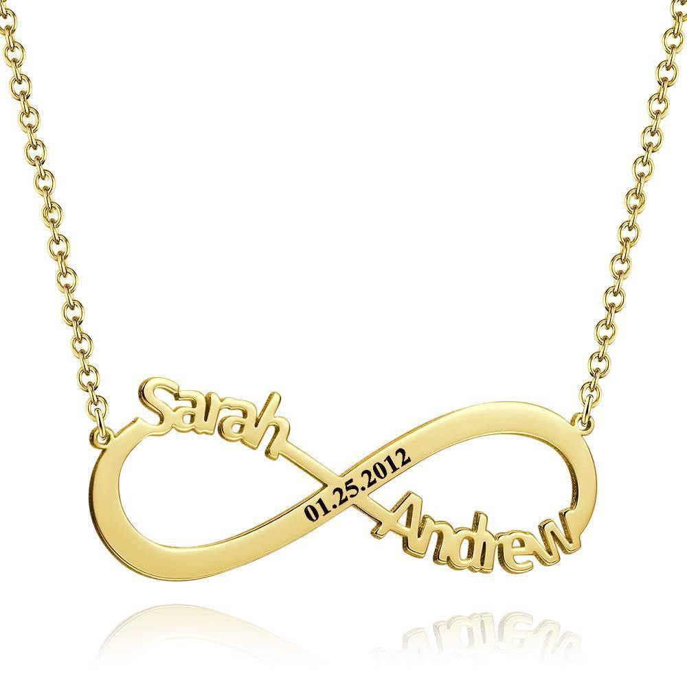Engraved Infinity Name Necklace, Personalized Infinity Two Name Necklace 14k Gold Plated - Golden - 