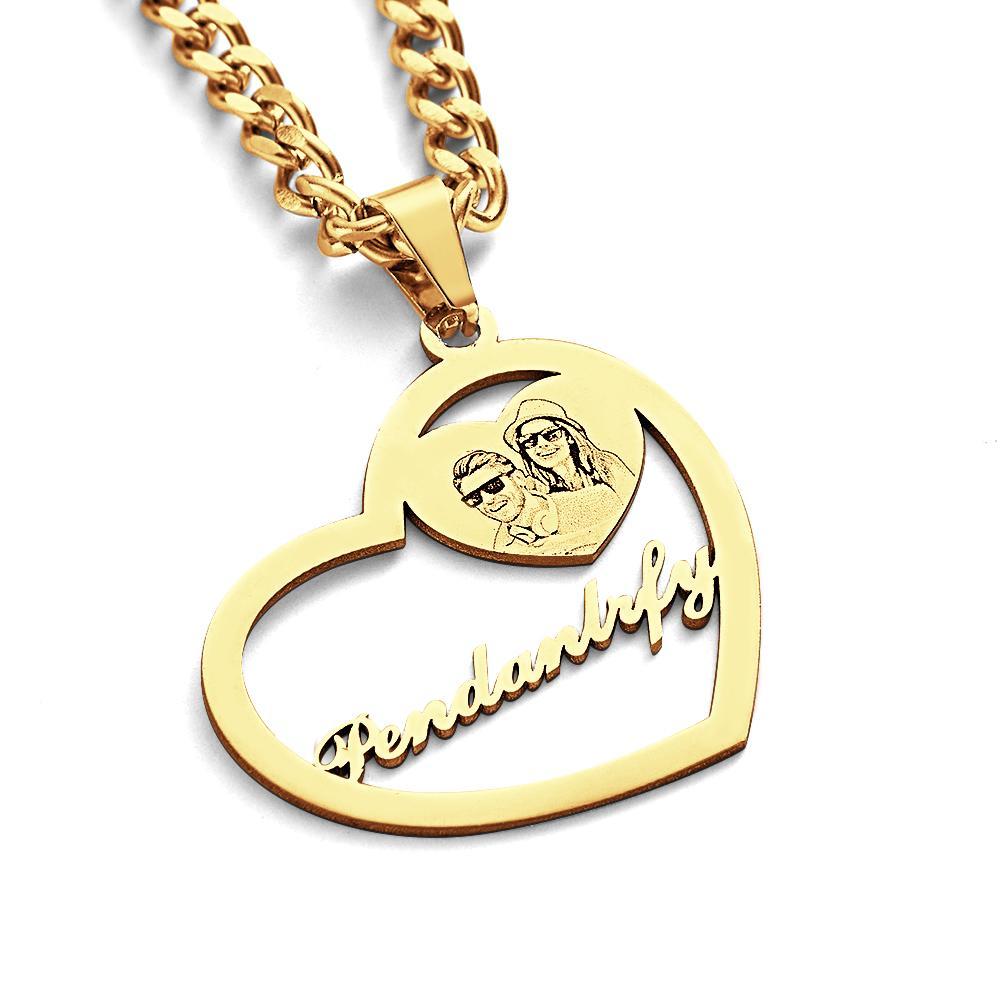 Personalized Photo Engraved Halo Heart Necklace in Gold, Silver & Rose Gold Heart Shaped Locket Pendant Photo Heart Necklace - soufeelmy