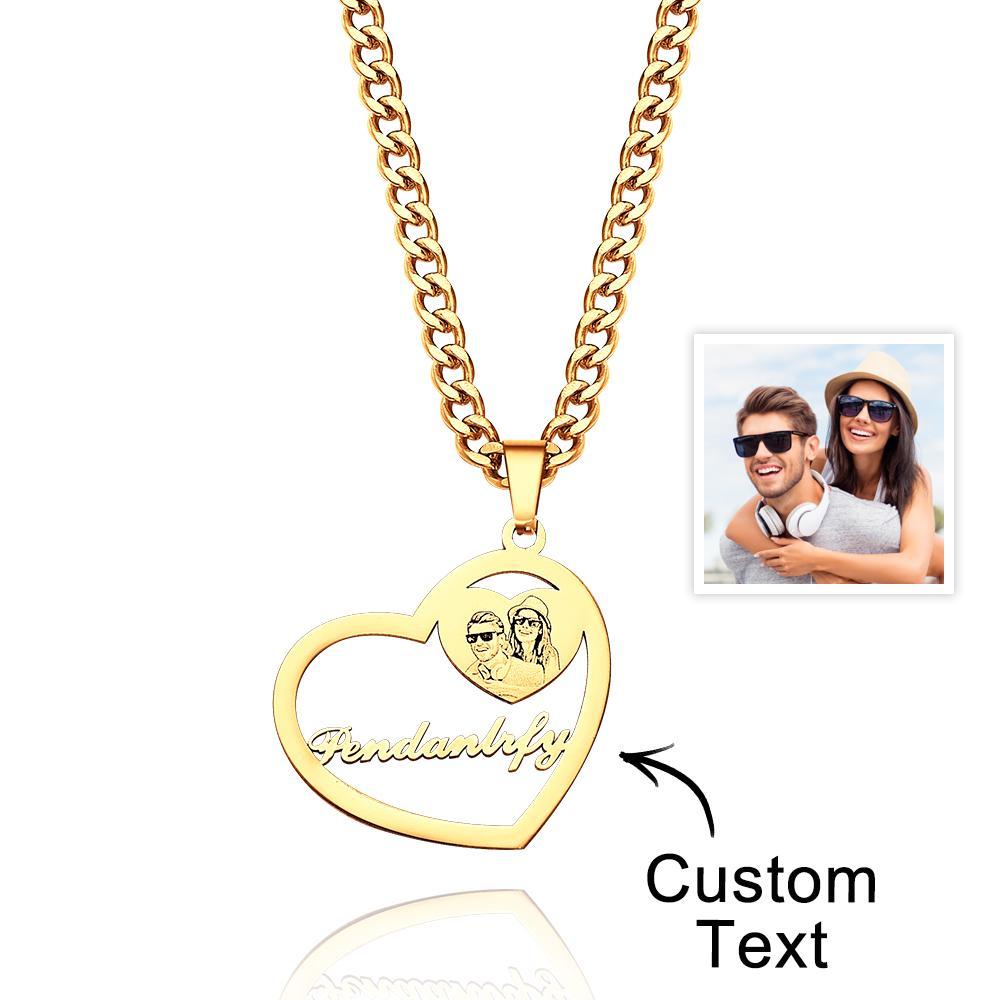 Personalized Photo Engraved Halo Heart Necklace in Gold, Silver & Rose Gold Heart Shaped Locket Pendant Photo Heart Necklace - soufeelmy