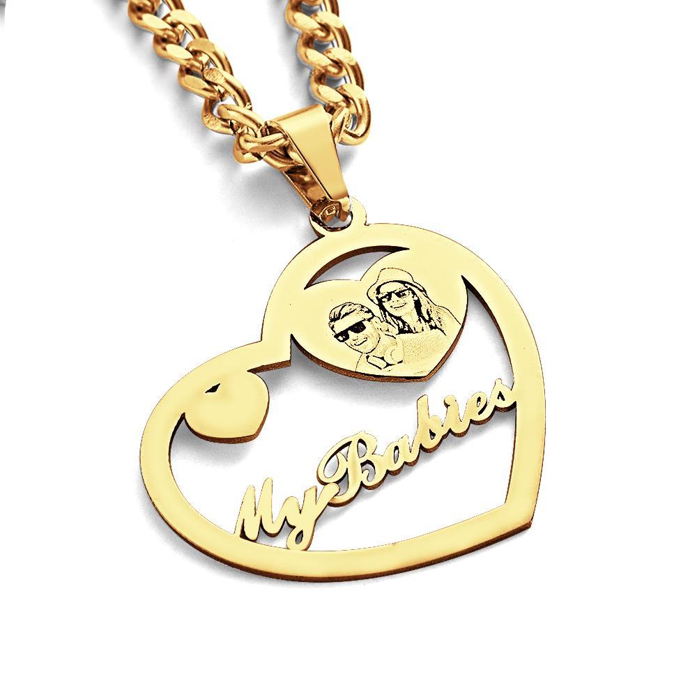 Personalized Photo Engraved Halo Heart Necklace in Gold, Silver & Rose Gold Heart Shaped Locket Pendant Photo Heart Necklace - soufeelmy