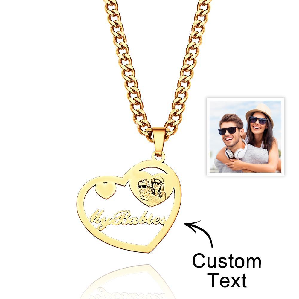 Personalized Photo Engraved Halo Heart Necklace in Gold, Silver & Rose Gold Heart Shaped Locket Pendant Photo Heart Necklace - soufeelmy