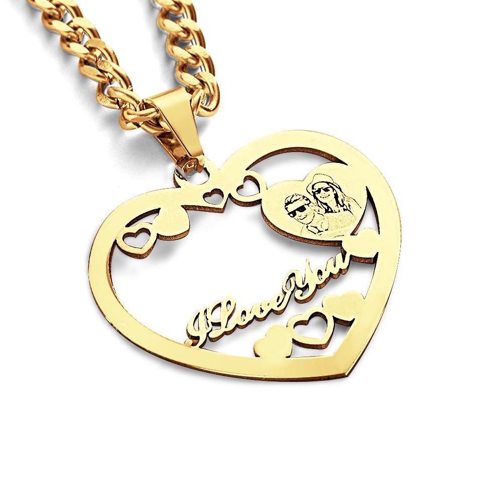 Personalized Photo Engraved Halo Heart Necklace in Gold, Silver & Rose Gold Heart Shaped Locket Pendant Photo Heart Necklace - soufeelmy