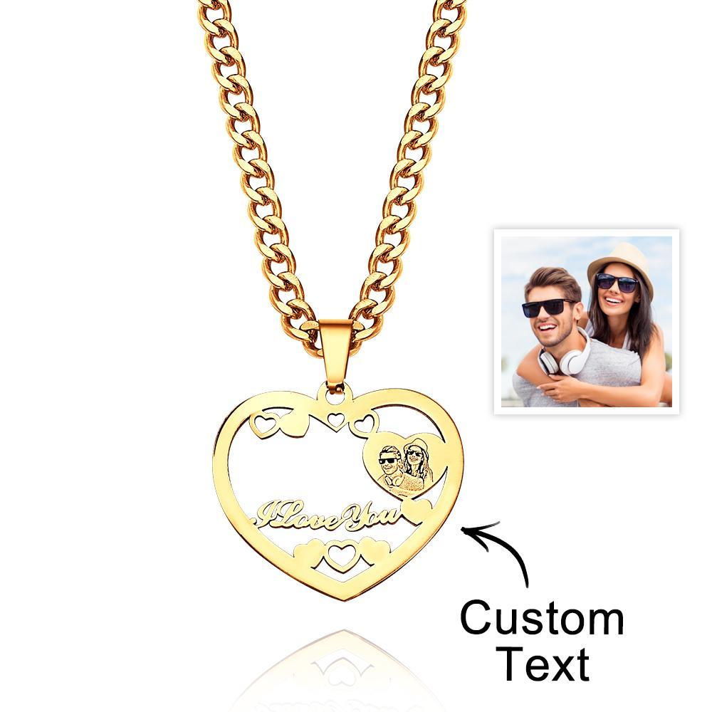 Personalized Photo Engraved Halo Heart Necklace in Gold, Silver & Rose Gold Heart Shaped Locket Pendant Photo Heart Necklace - soufeelmy