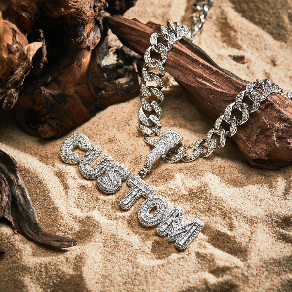 Custom Letter Men's Pendant Necklace with Bling Cuban Link Chain Jewelry Gift - soufeelmy