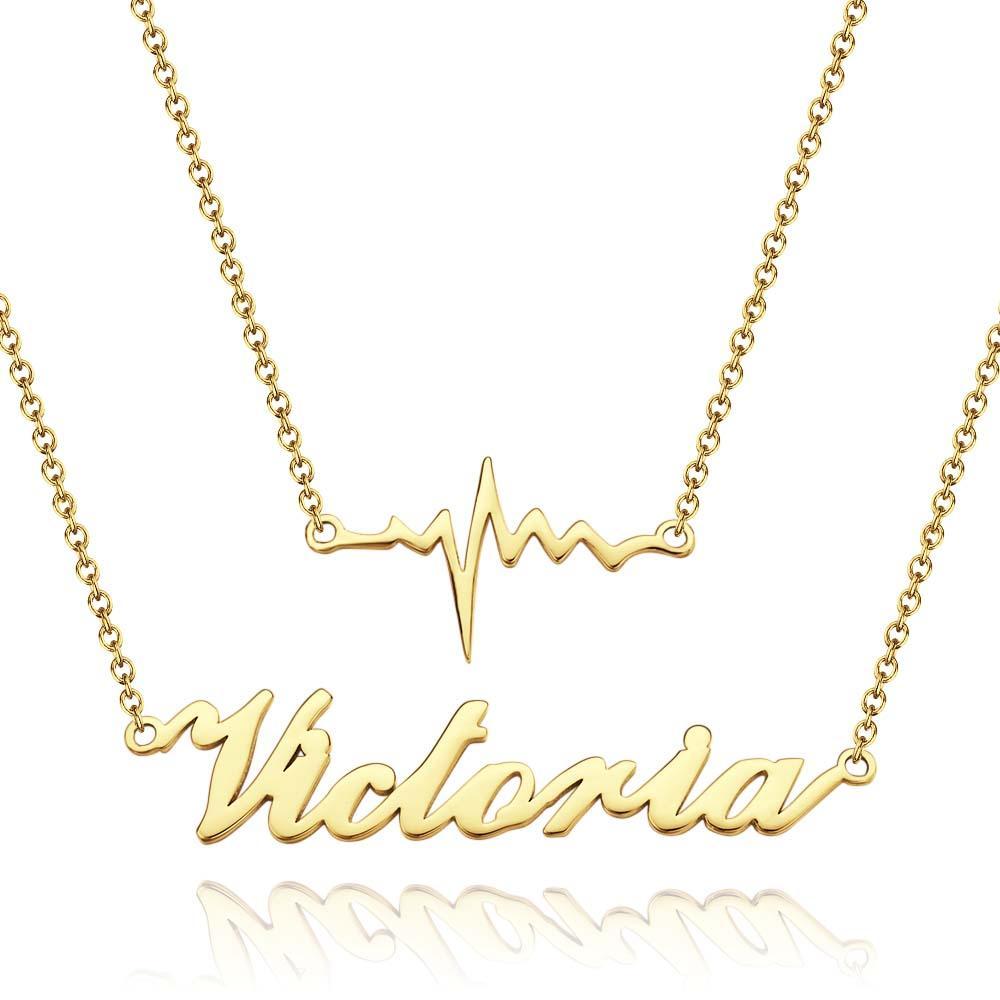 "Our Love" Two Interconnected Chains Lightning Necklace Personalized Name Necklace - soufeelmy