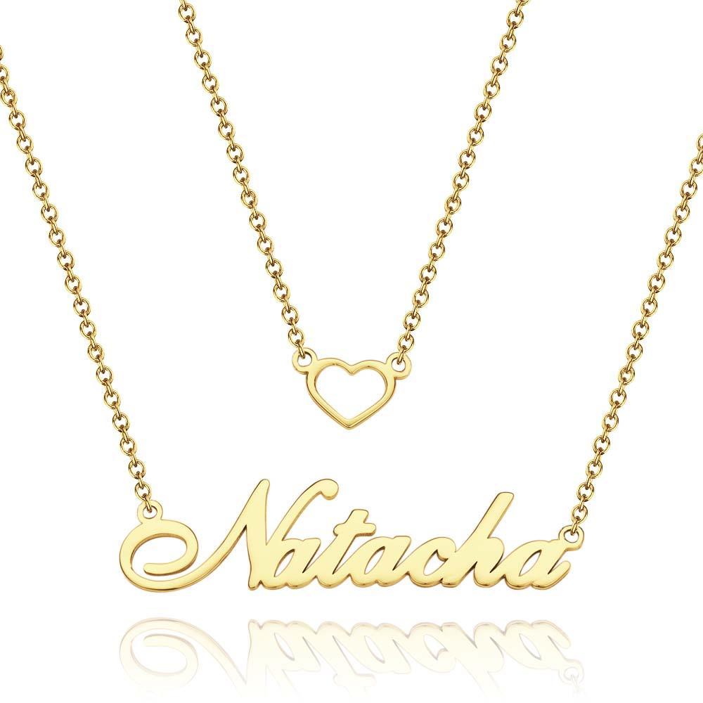 "Give My Heart To You" Personalized Heart Double Chain Name Necklace Unique Gift for Girlfriend - soufeelmy