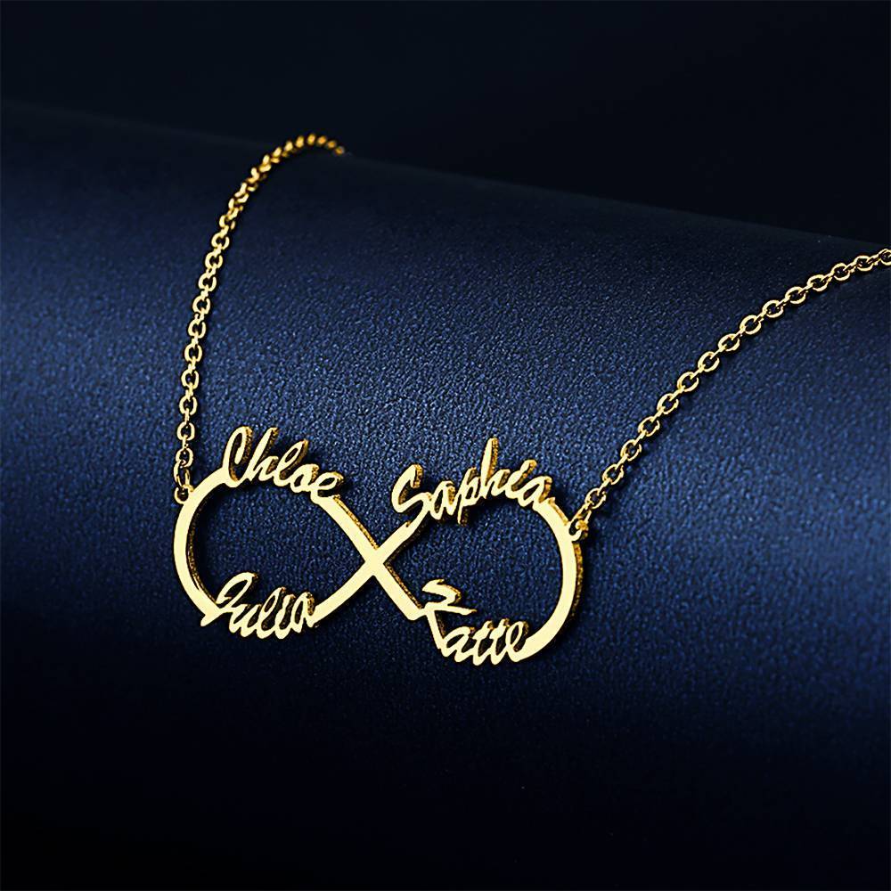 Name Necklace Infinity Four Names 14K Gold Plated, Perfect Gift - 