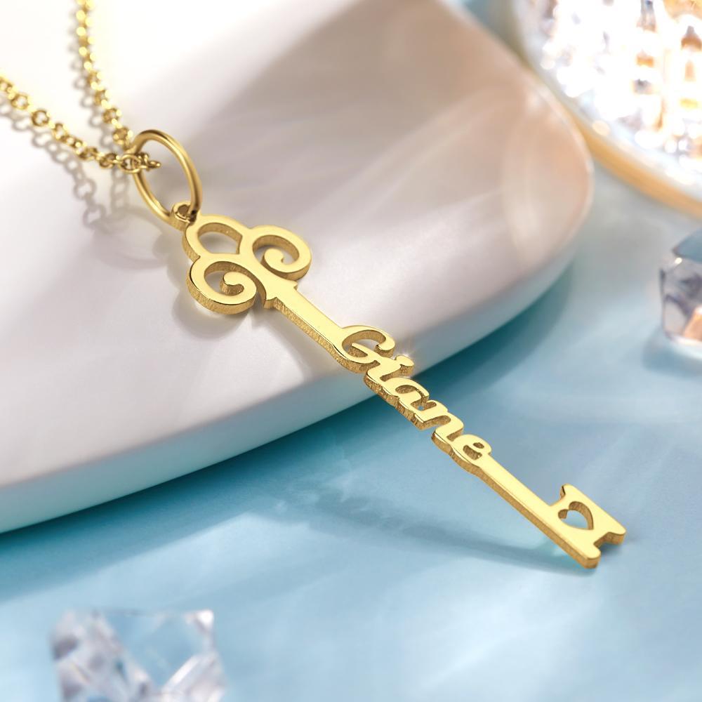 Key Name Necklace Customized Gift Heart Necklace 14k Gold Plated - 