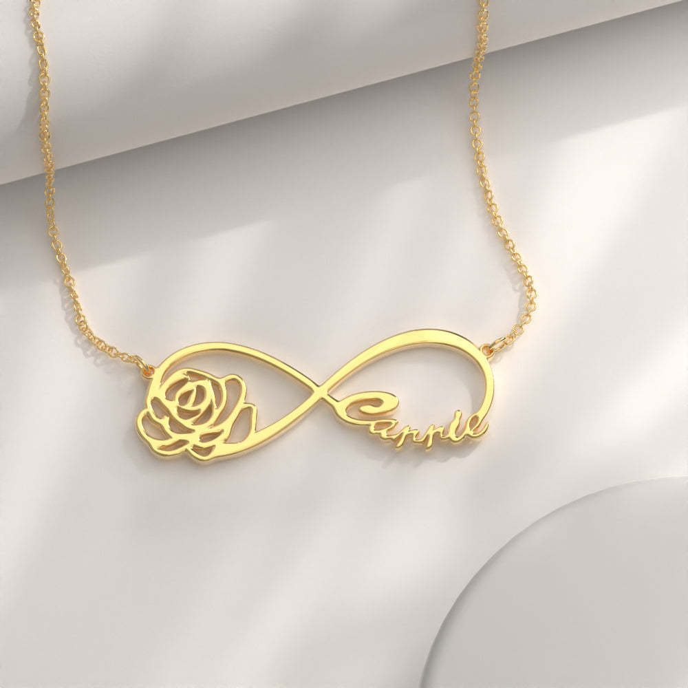 Infinity Name Necklace, Custom Infinity Name Necklace Gift WIth Rose -