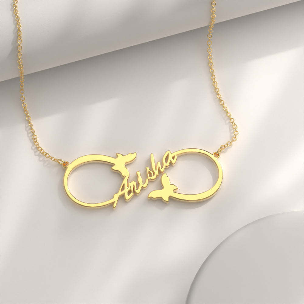 Infinity Name Necklace, Custom Butterfly Name Necklace Gift -