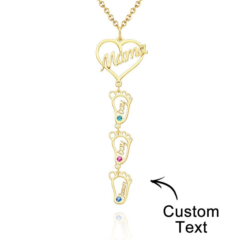 Custom Engraved Name Necklace Love MaMa Heart with Diamonds Baby Feet Charm - soufeelmy