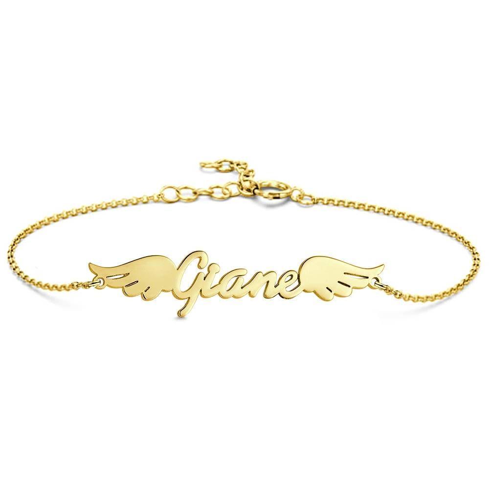 Name Bracelet, Personalized Angel Wings Bracelet Platinum Plated - Silver - 
